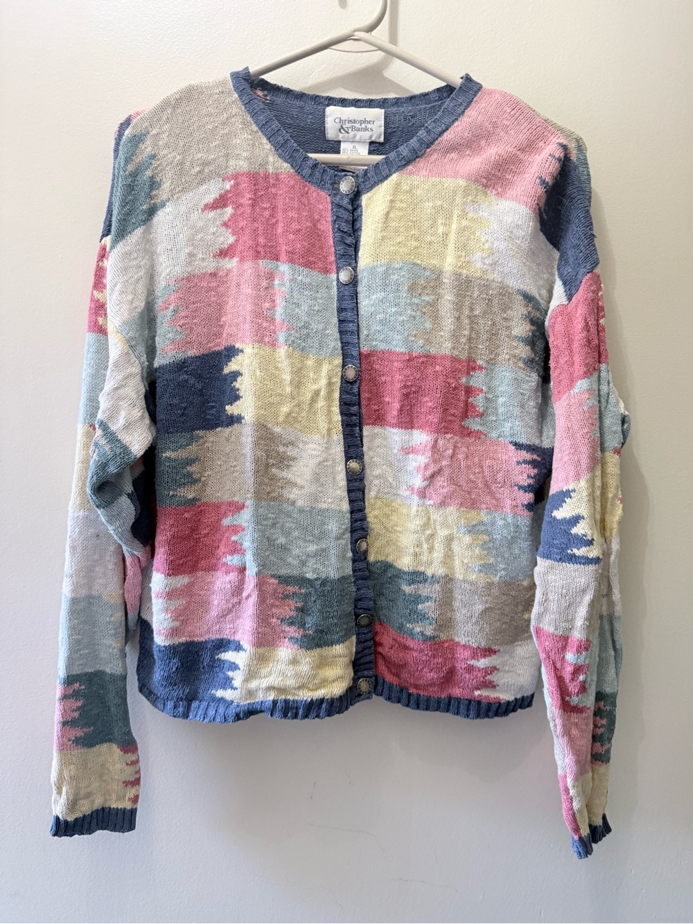 Aztec Tribal Western Patchwork Colorful Cardigan Sweater XL Boho Cottage